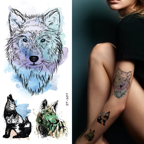 Supperb Large Temporary Tattoos - Watercolor Wolf Wolves Tattoo (Set of 2)