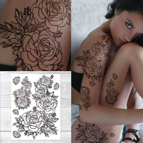 Supperb Temporary Tattoos - Hand Drawn Black & White Roses II
