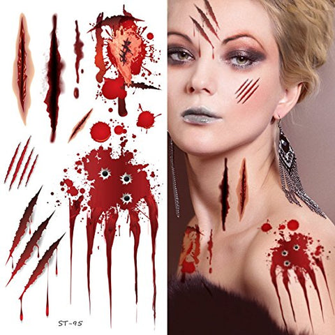 Supperb Temporary Tattoos - Bleeding Wound, Scar Halloween Halloween Tattoos (Set of 2)