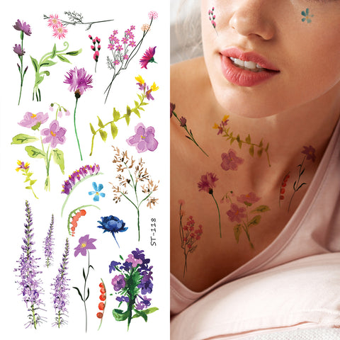 Supperb Temporary Tattoos - Watercolor painted small flowers floral wildflowers branches Tattoo
