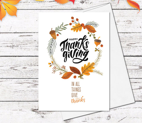 Supperb Thanksgiving Cards Set of 6 - In all Things Give Thanks Thanksgiving Card Thanksgiving Gift Handmade Greeting Card (Set of 6)
