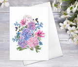 Wildflower Hydrangea Floral Fine Art Note Cards Floral Blank Watercolour Card Flower Greeting Cards Anniversary Mother's day Greeting Cards