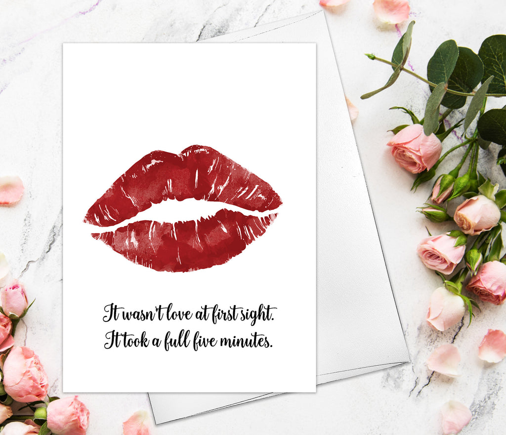 Valentine's Day Card - Kiss on the Lips Red Lipstick For Boyfriend Husband It Iook a full five minutes Valentines Day Greeting Card